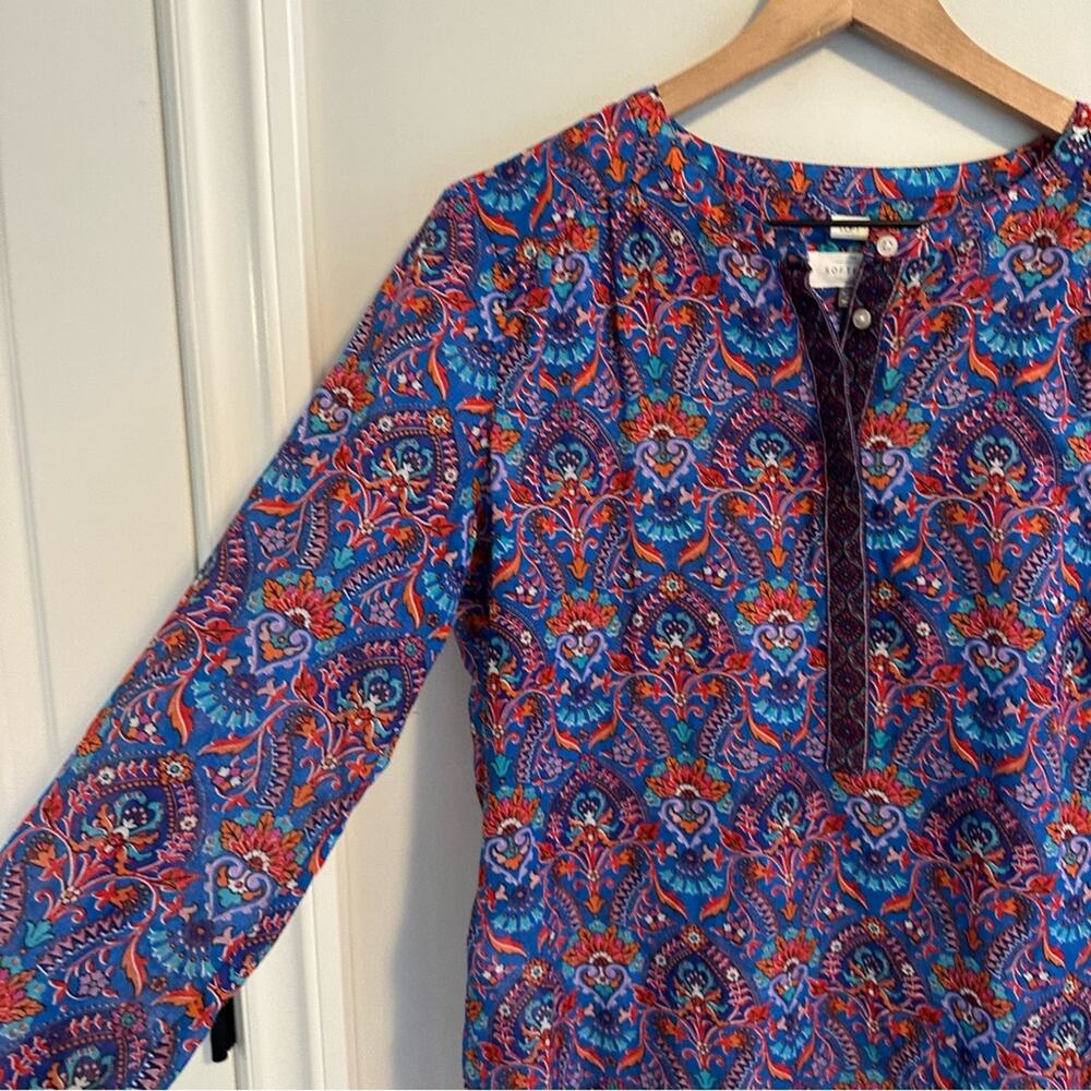 LOFT The Softened Shirt Blue Red Block Print Long Sleeve Blouse Top Small - Picture 12 of 13